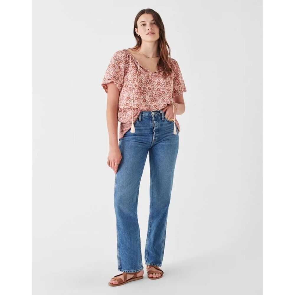 Faherty Florence Pink Floral Print Flowy Versatile Lightweight Top Size Large